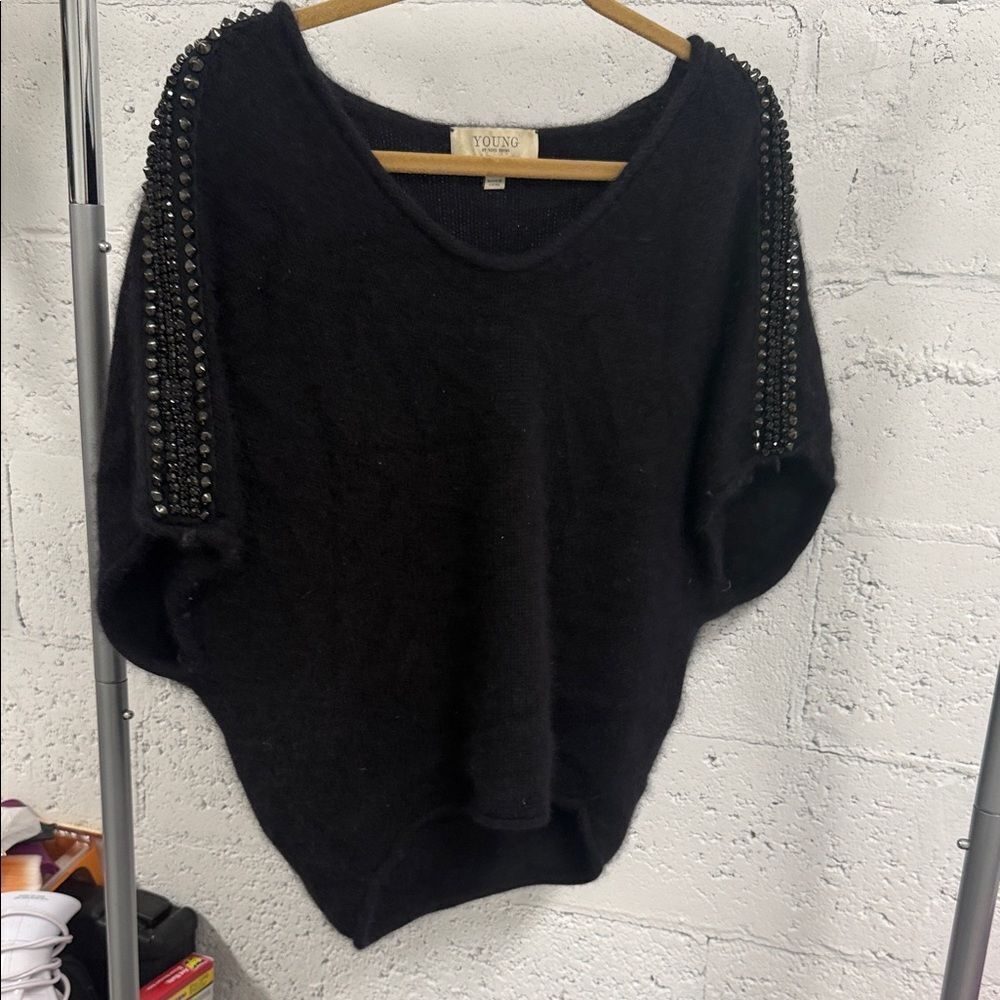 Black Sweater with Studded Shoulder Sleeveless Young by Yo Yo Yueng Sweater Top